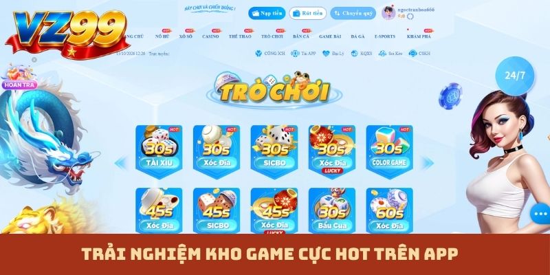 Trải nghiệm kho game cực hot trên app